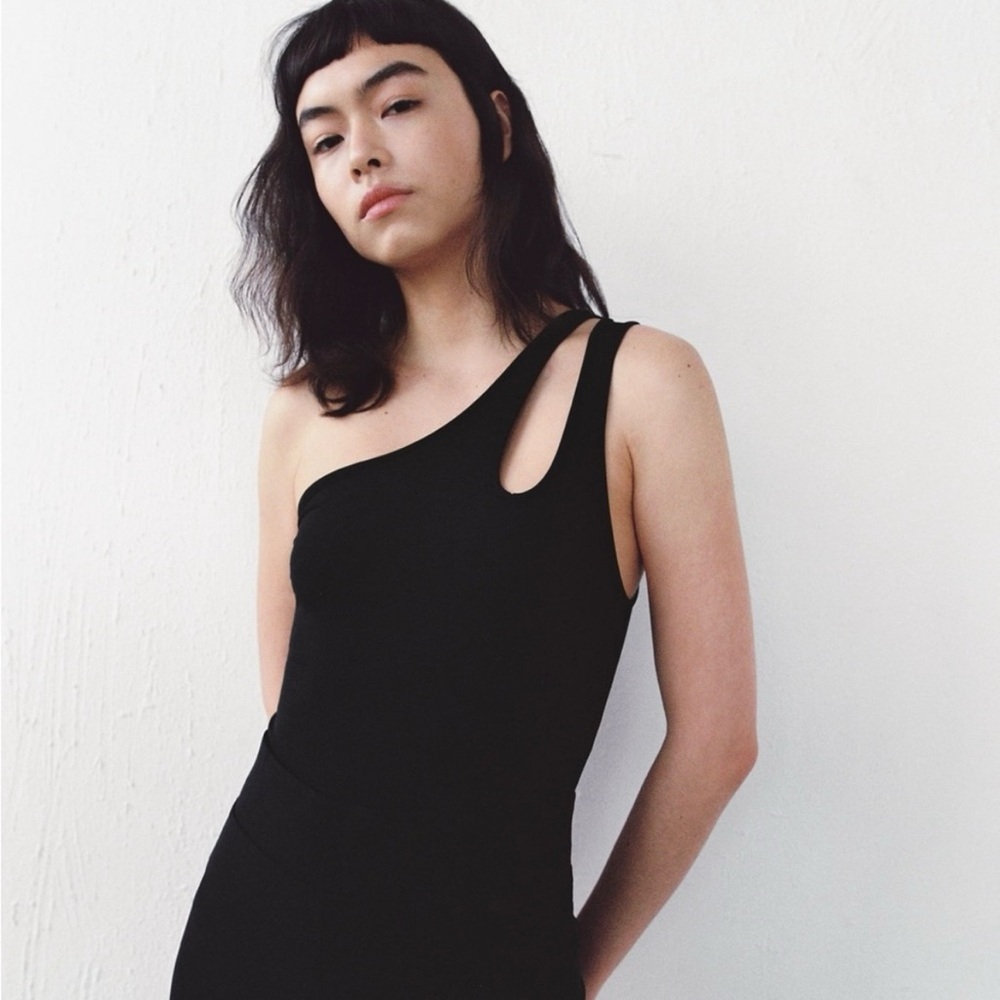 ZARA Bodysuit One Shoulder Cutout Small Whimsigoth Minimalist Balletcore